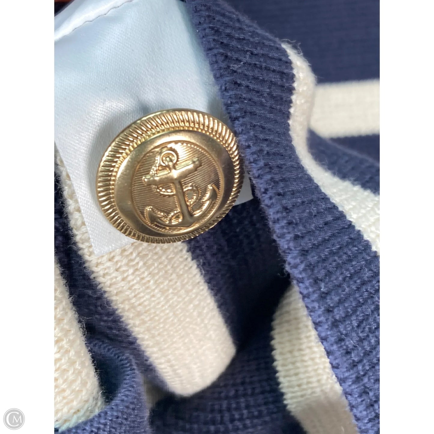 Sweater Cardigan By Boden In Blue & Cream, Size: M