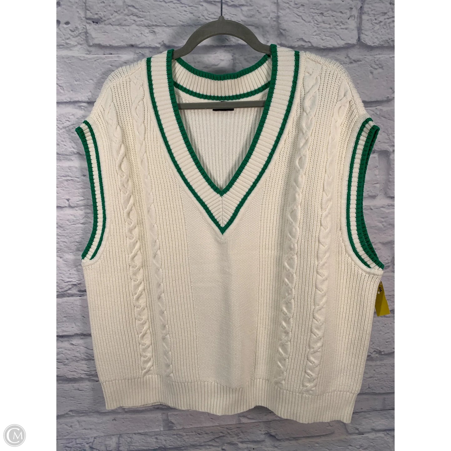 Vest Sweater By Talbots In Cream & Green, Size: 2x