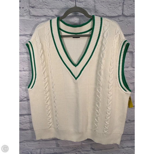 Vest Sweater By Talbots In Cream & Green, Size: 2x