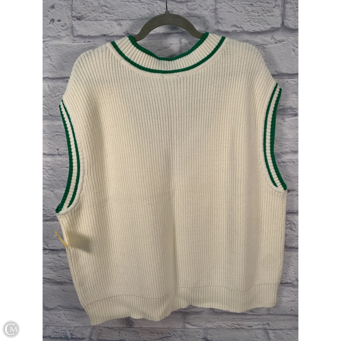 Vest Sweater By Talbots In Cream & Green, Size: 2x