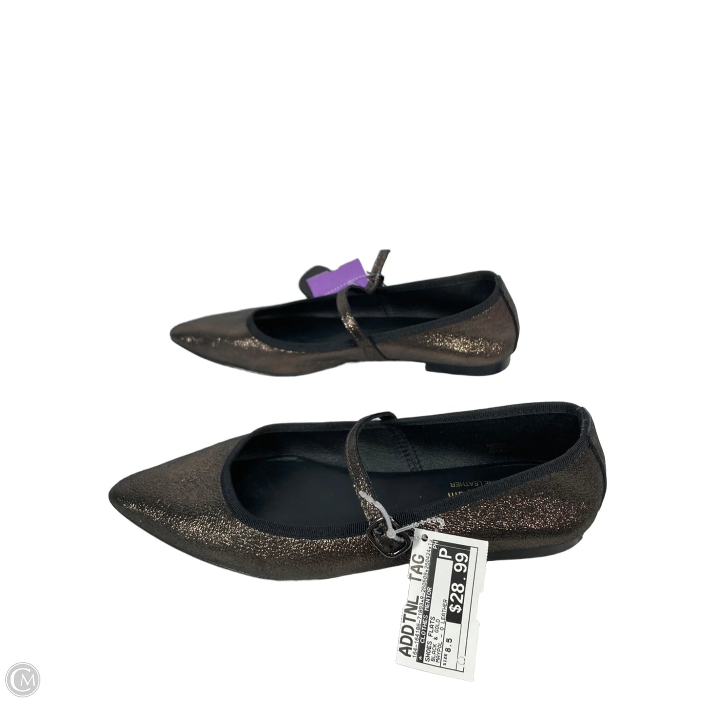 Shoes Flats By Clothes Mentor In Black & Gold, Size: 8.5