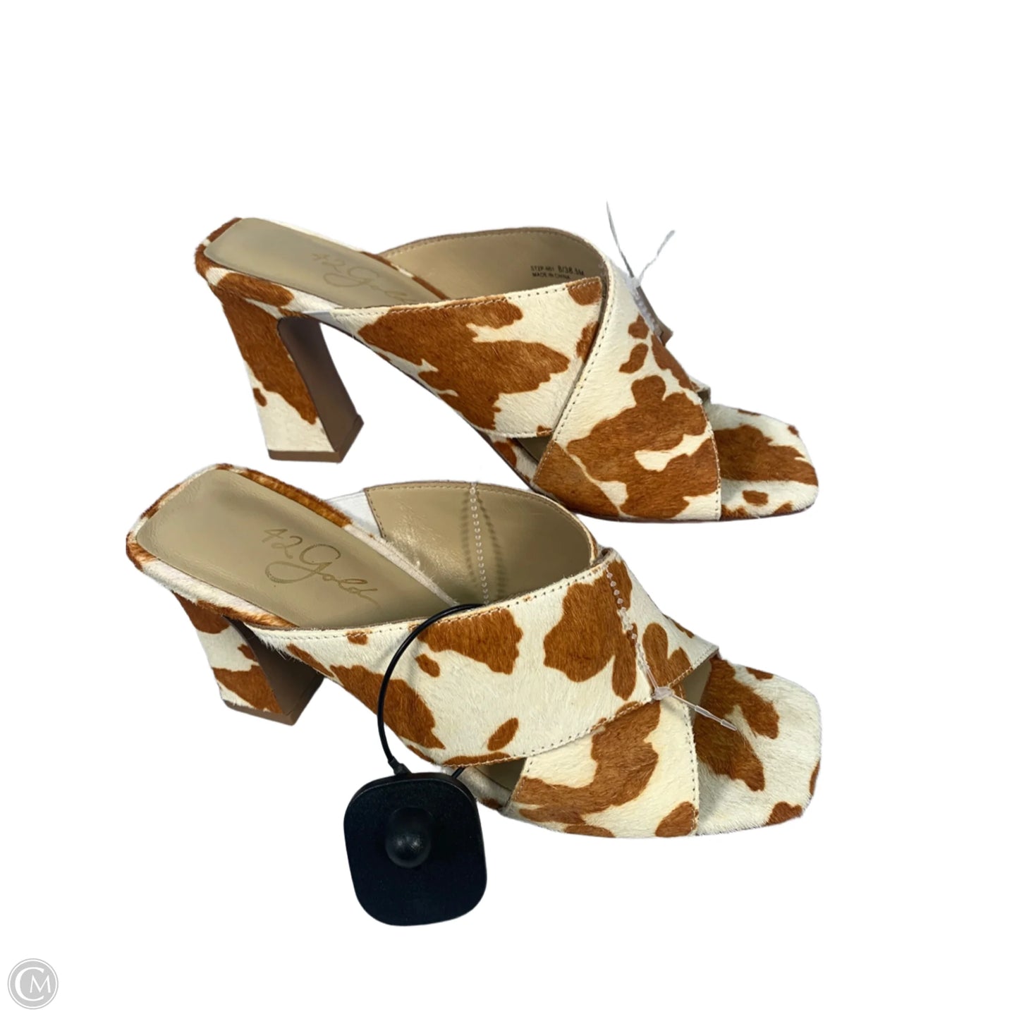 Sandals Heels Block By Clothes Mentor In Orange & White, Size: 8