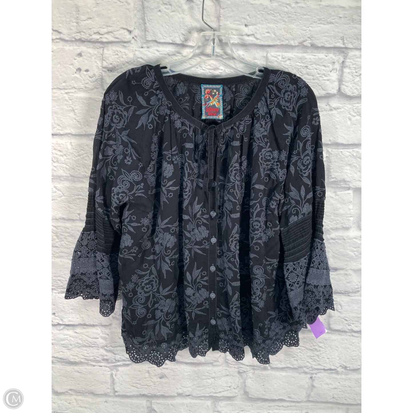 Blouse Long Sleeve By Johnny Was In Black & Grey, Size: L
