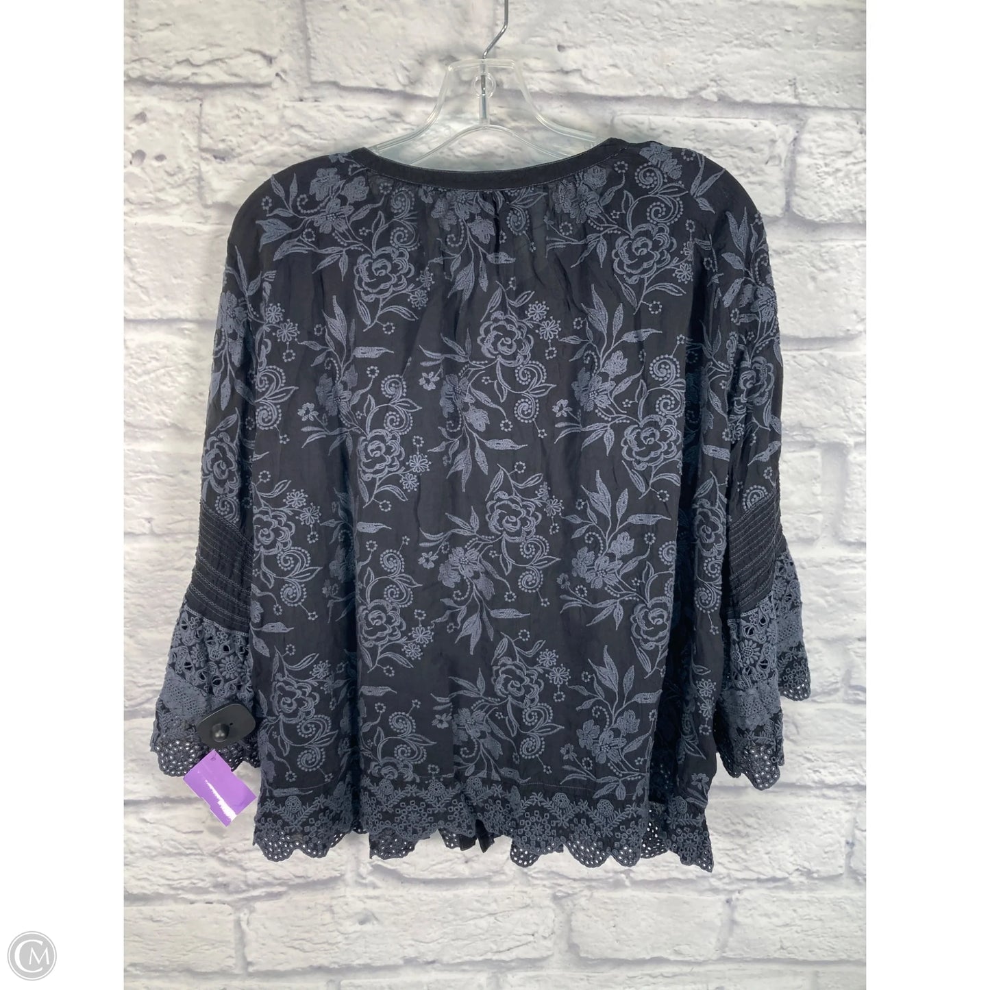 Blouse Long Sleeve By Johnny Was In Black & Grey, Size: L