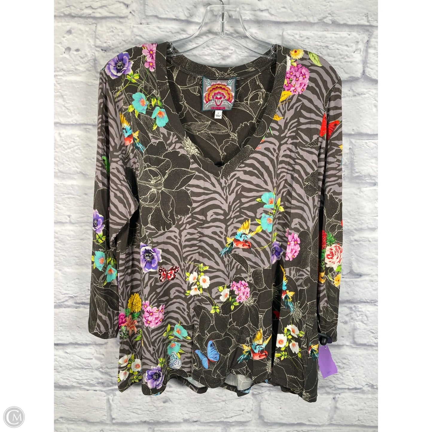 Top Long Sleeve By Johnny Was In Brown & Grey, Size: L