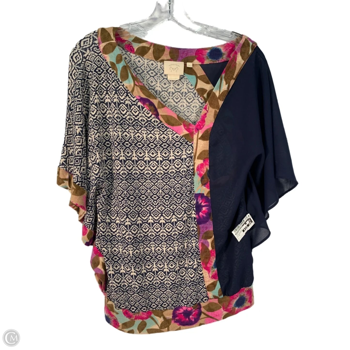 Top Short Sleeve By Anthropologie In Blue & Cream, Size: M