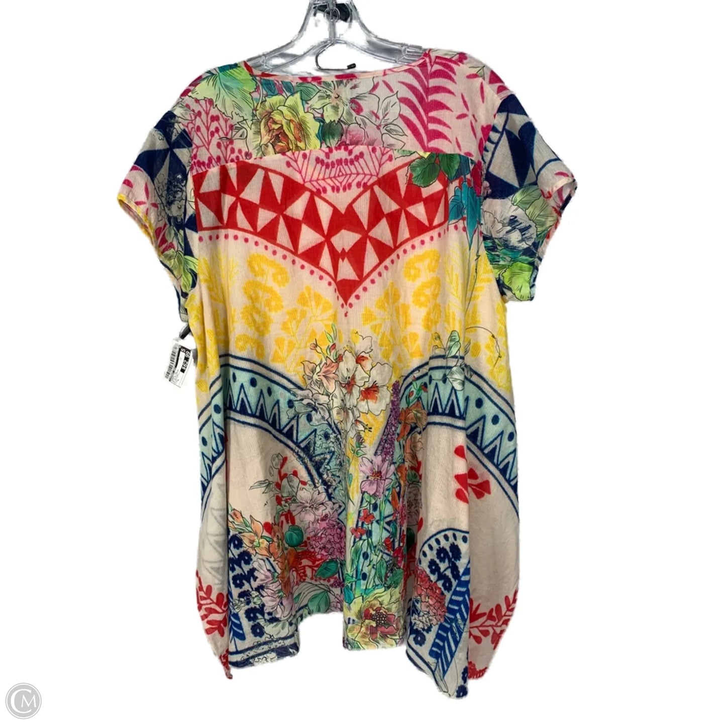 Tunic Short Sleeve By Johnny Was In Blue & Cream, Size: L