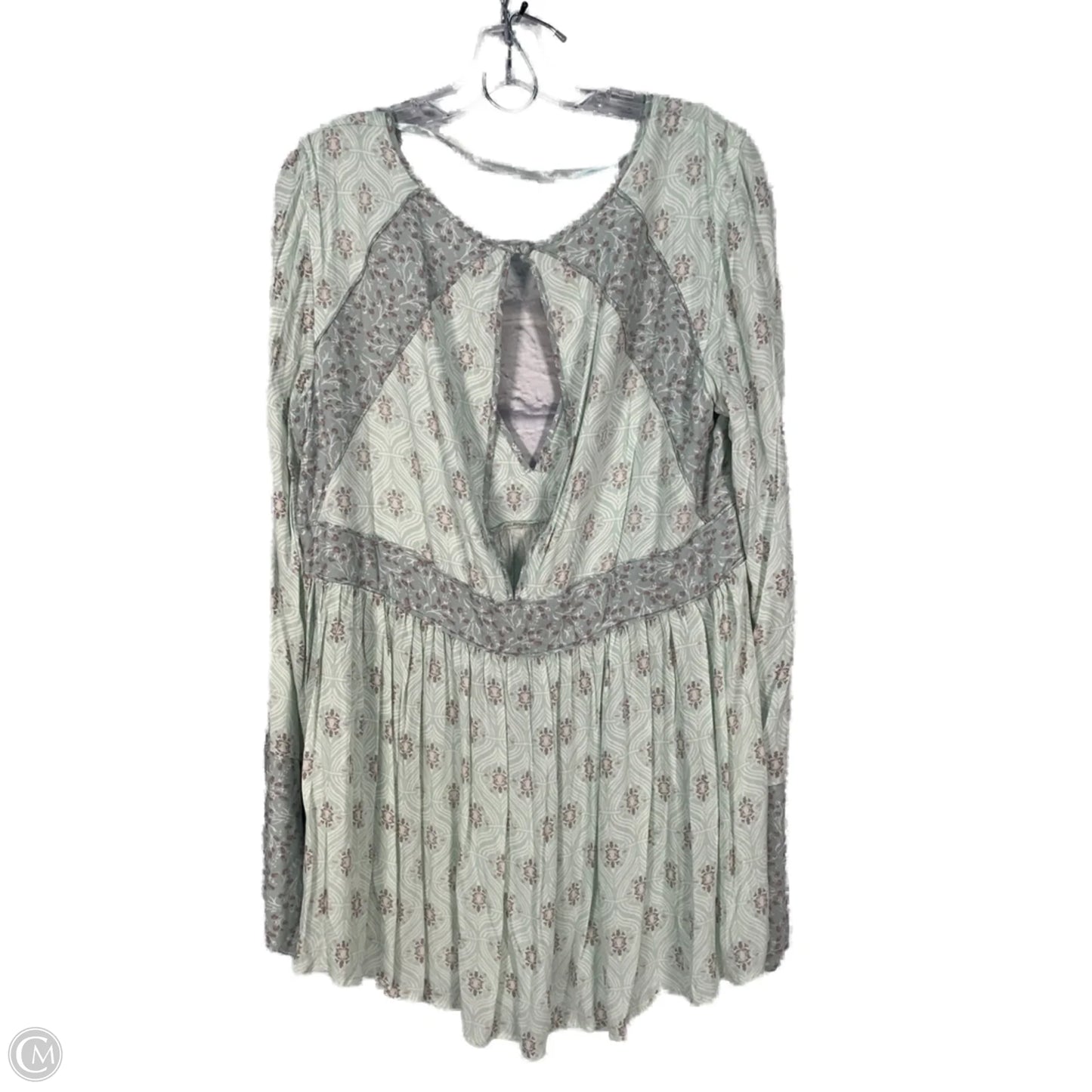 Tunic Long Sleeve By Free People In Green & White, Size: L
