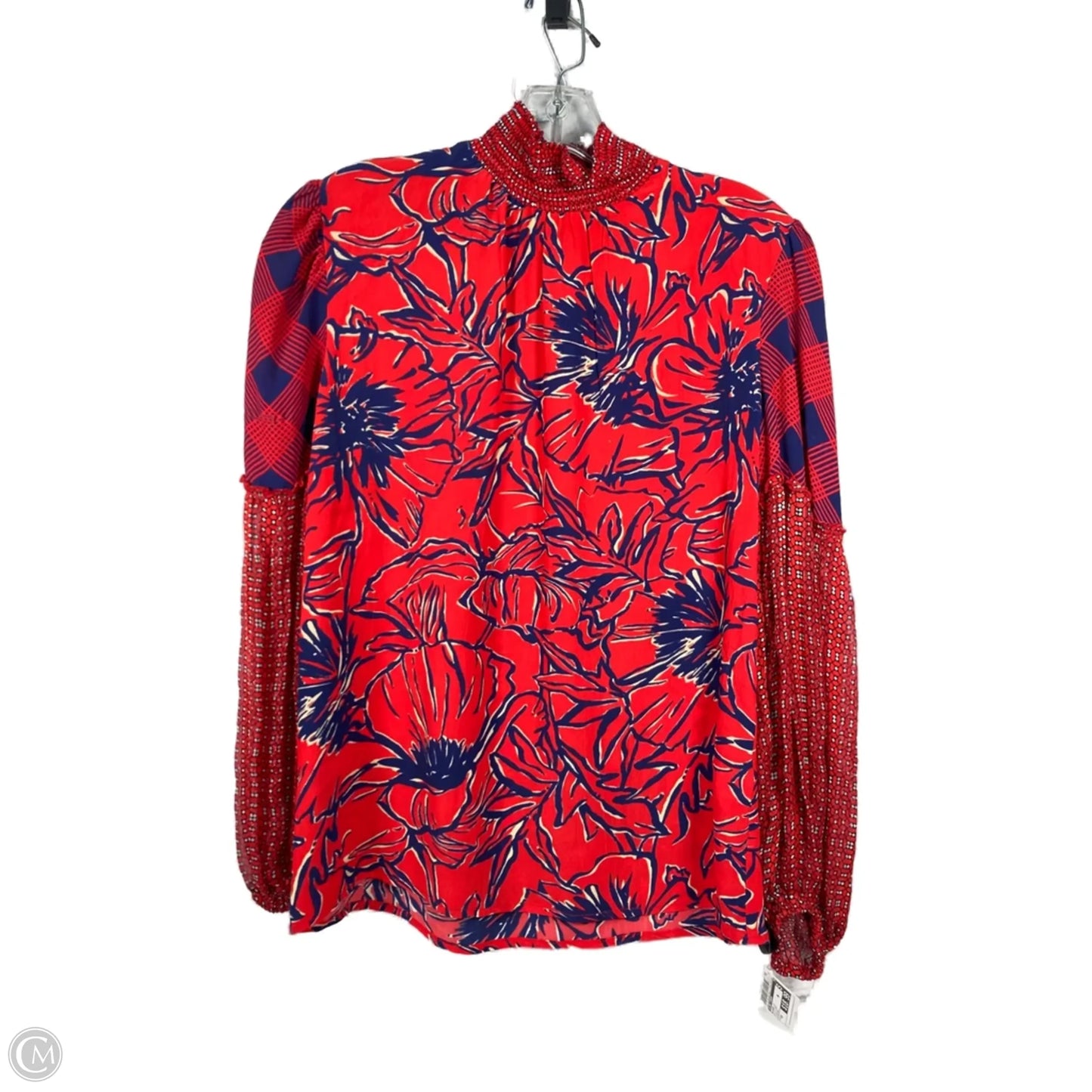 Blouse Long Sleeve By Blank London In Blue & Red, Size: Xs