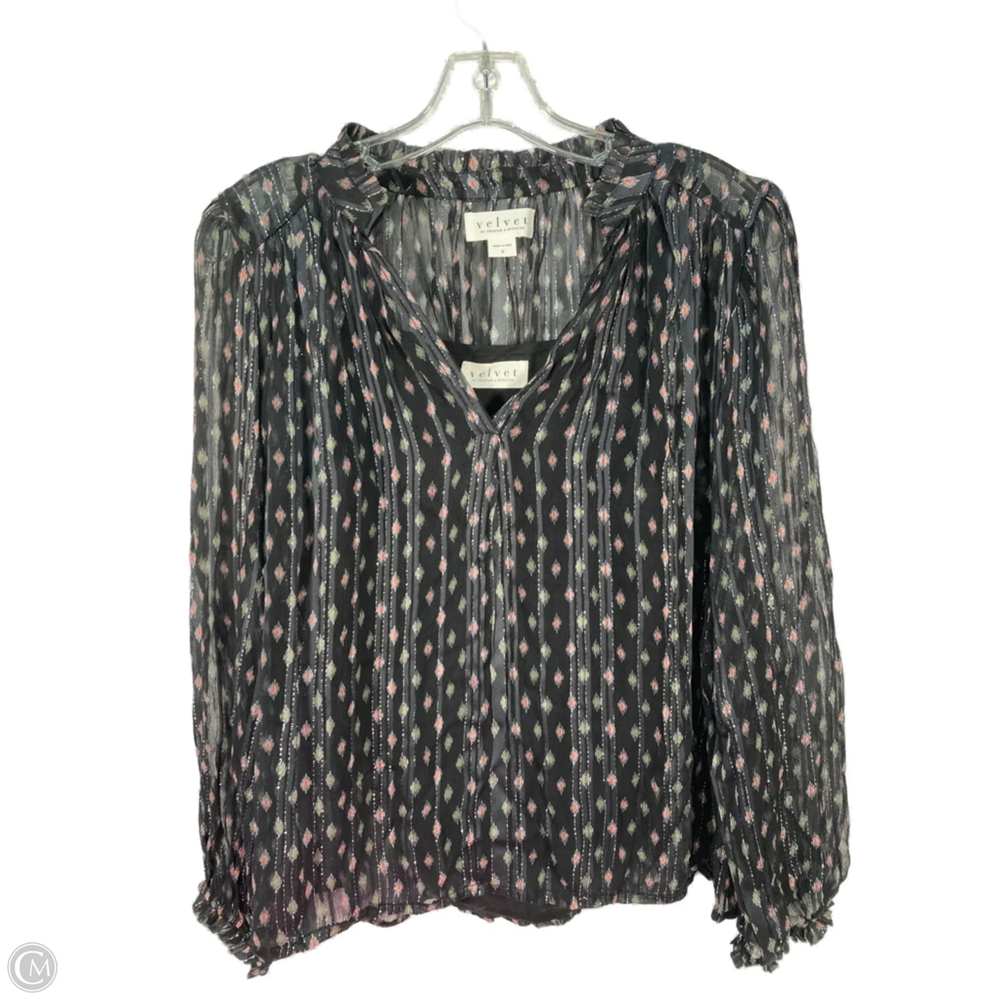 Blouse Long Sleeve By Velvet By Graham & Spencer In Black & Green, Size: S