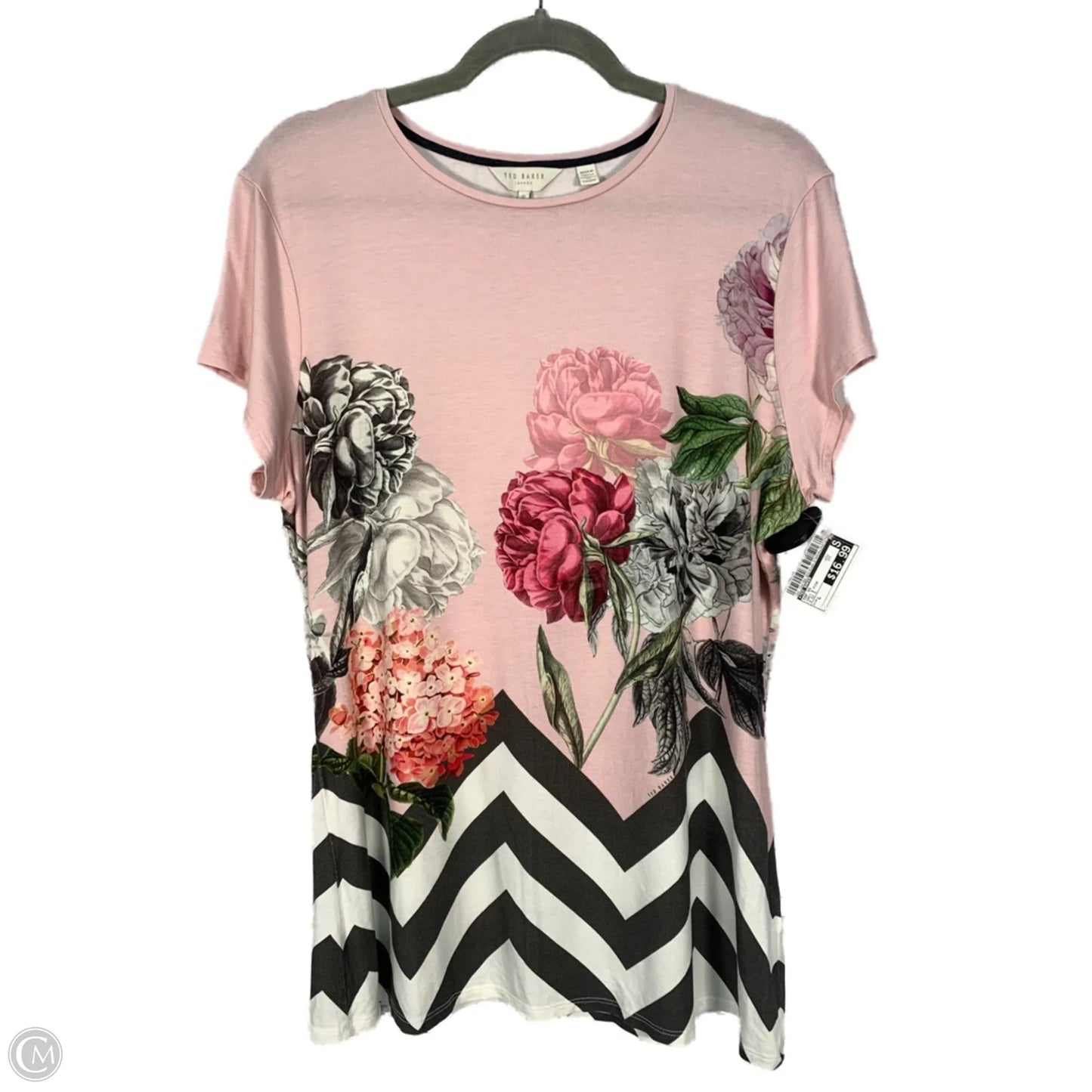 Top Short Sleeve By Ted Baker In Grey & Pink, Size: L