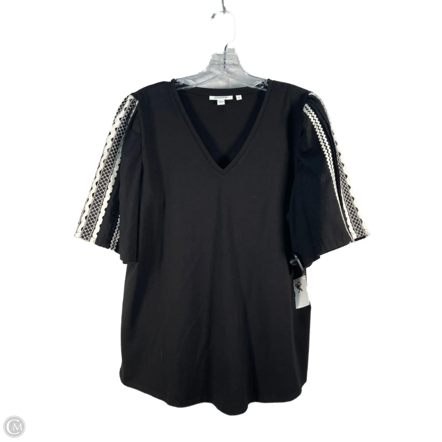 Top Short Sleeve By Chicos In Black & Cream, Size: M