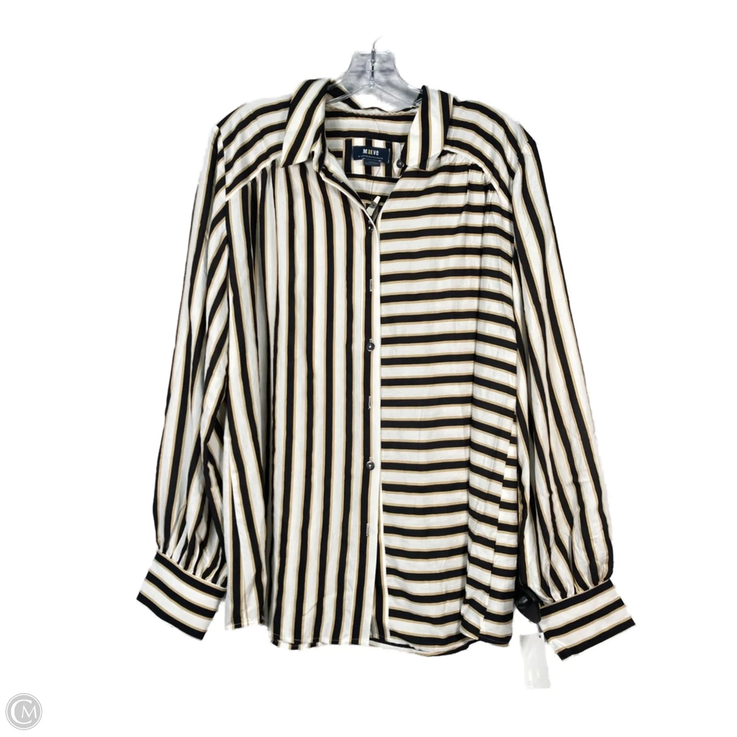 Top Long Sleeve By Maeve In Black & Cream, Size: M
