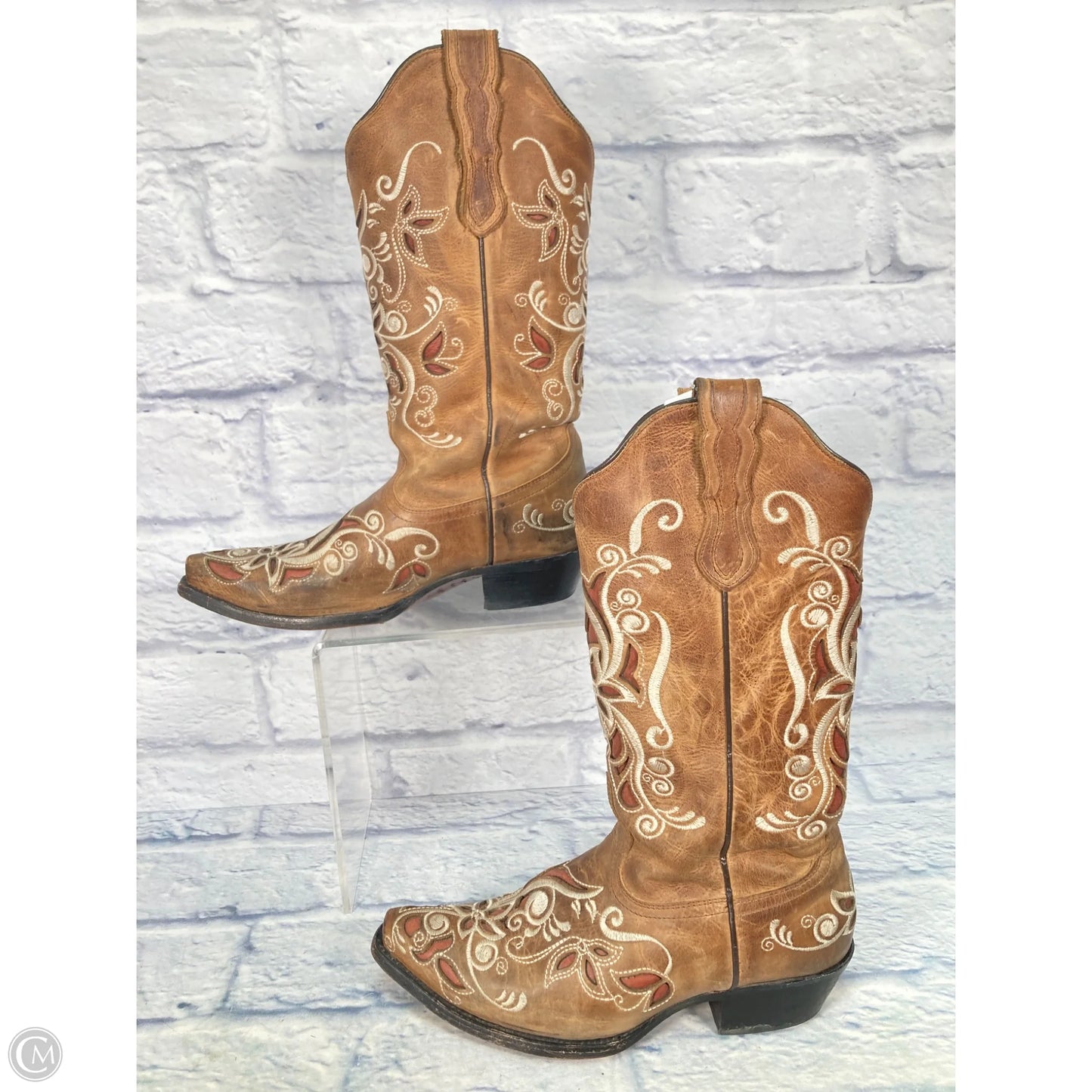 Boots Western By Clothes Mentor In Brown & Cream, Size: 8.5