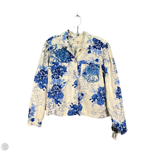 Jacket Shirt By Porridge In Blue & Cream, Size: M