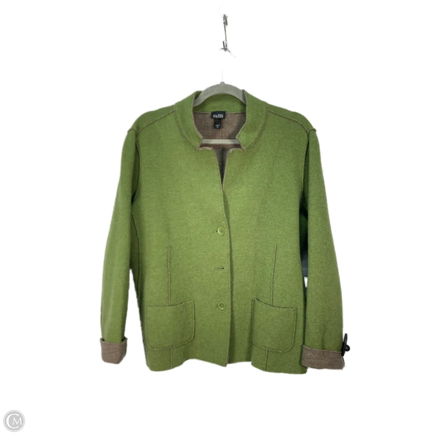 Jacket Shirt By Eileen Fisher In Green & Tan, Size: Xl