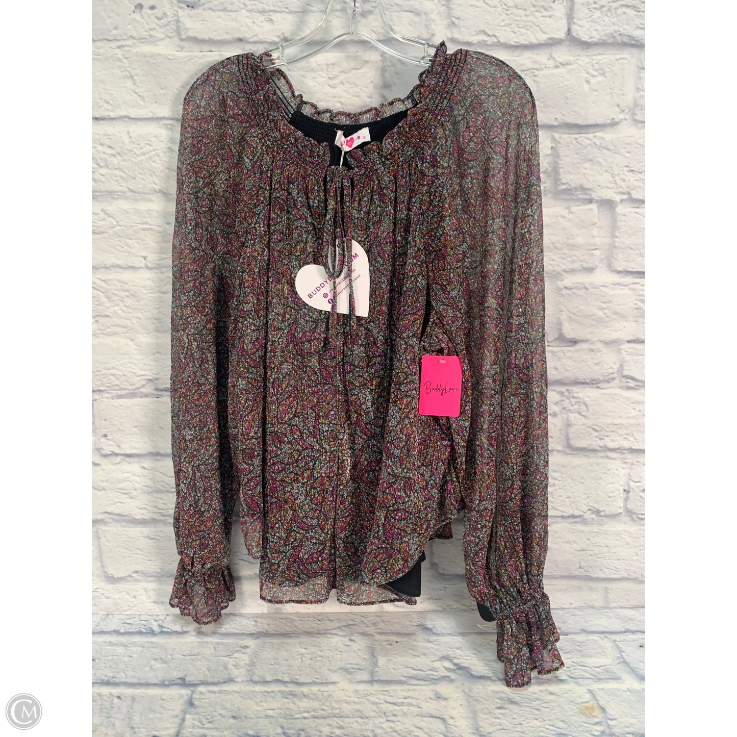 Blouse Long Sleeve By Buddy Love In Black & Pink, Size: S