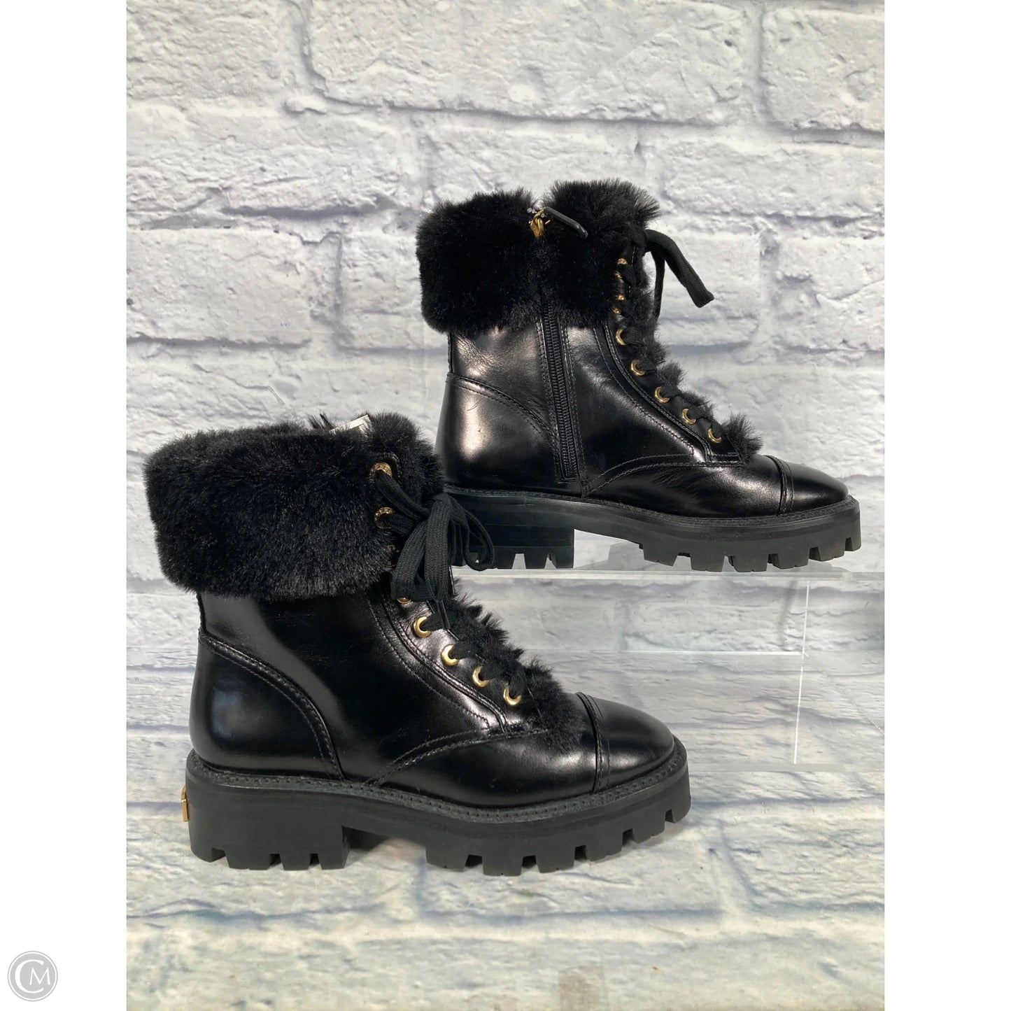 Boots Designer By Kate Spade In Black & Gold, Size: 7
