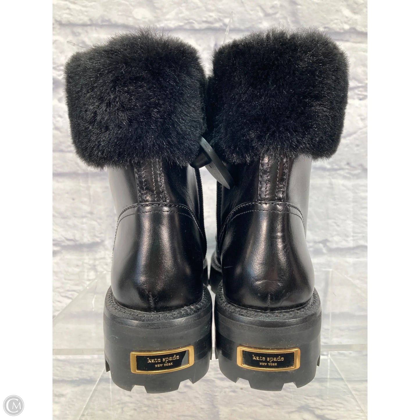 Boots Designer By Kate Spade In Black & Gold, Size: 7