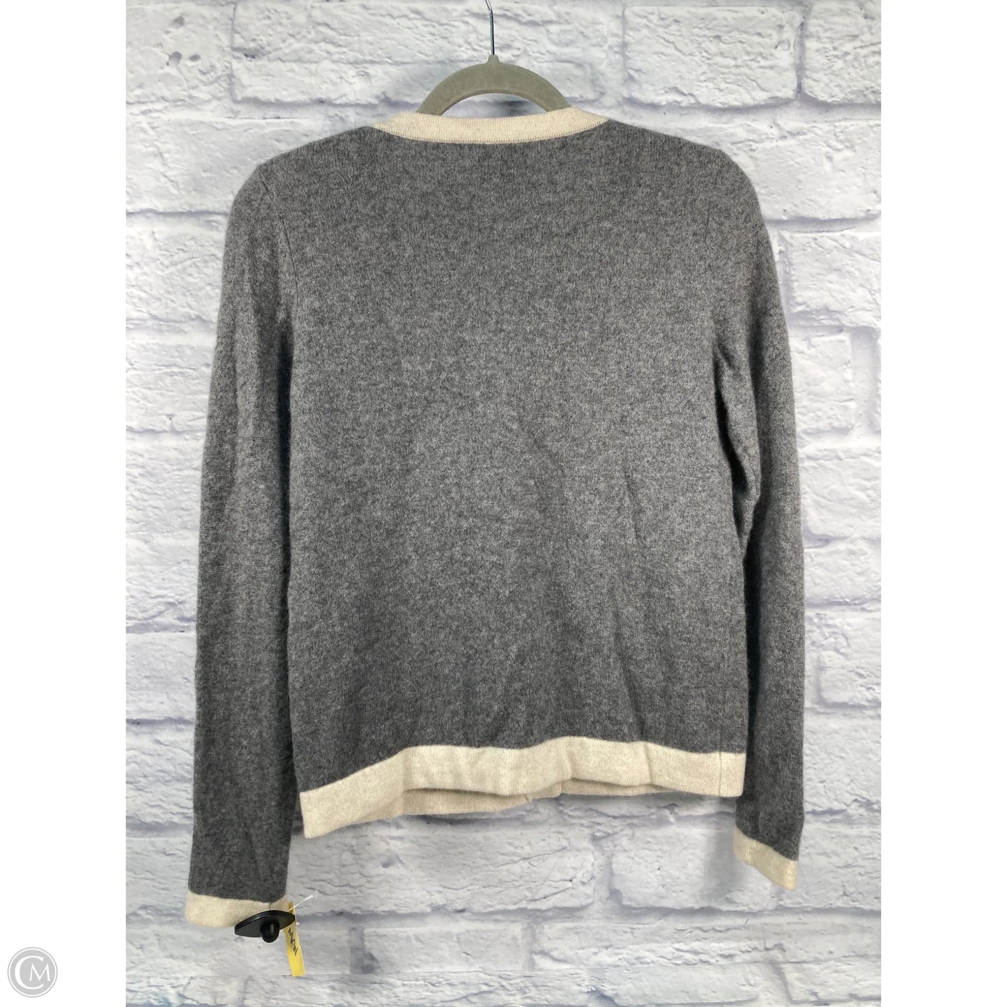 Sweater Cardigan Cashmere By Bloomingdales In Cream & Grey, Size: M