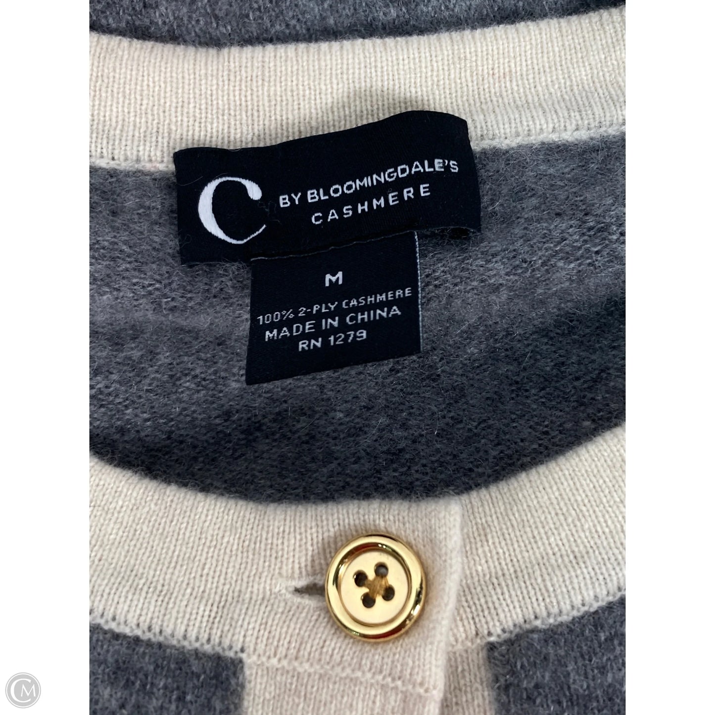 Sweater Cardigan Cashmere By Bloomingdales In Cream & Grey, Size: M