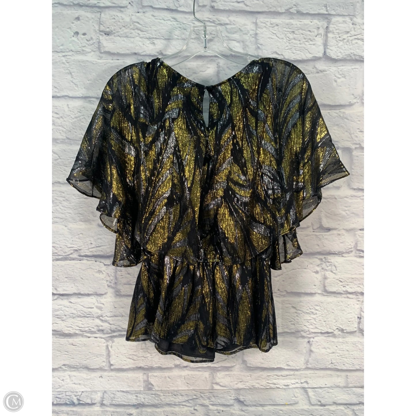 Blouse Short Sleeve By Trina Turk In Black & Gold, Size: S