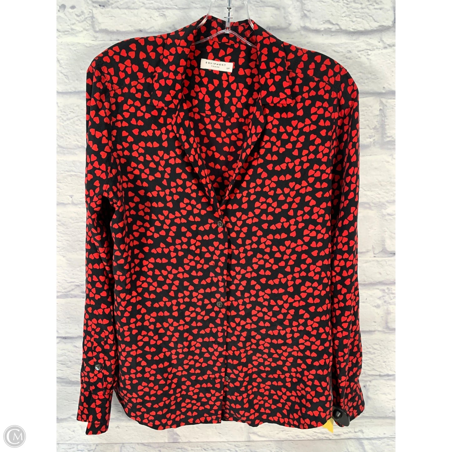 Blouse Long Sleeve By Equipment In Black & Red, Size: S