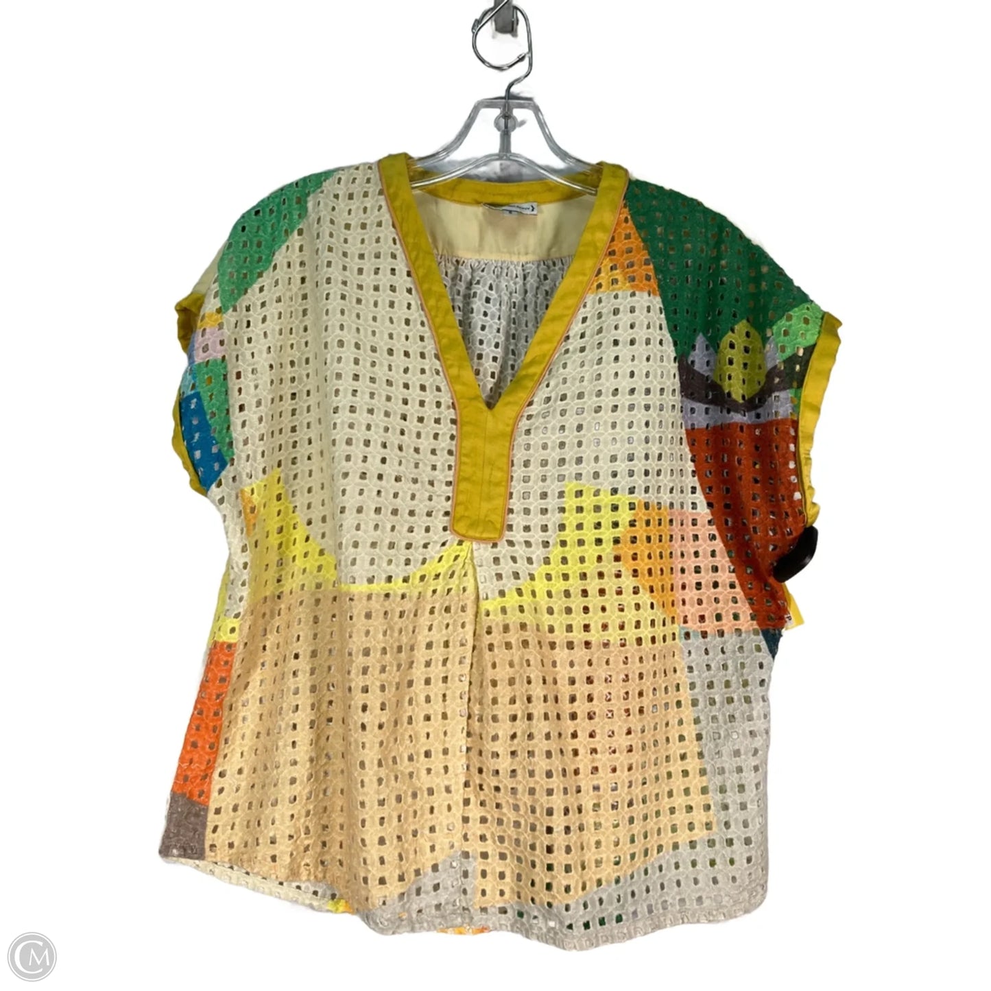 Top Short Sleeve By Conditions Apply In Tan & Yellow, Size: S