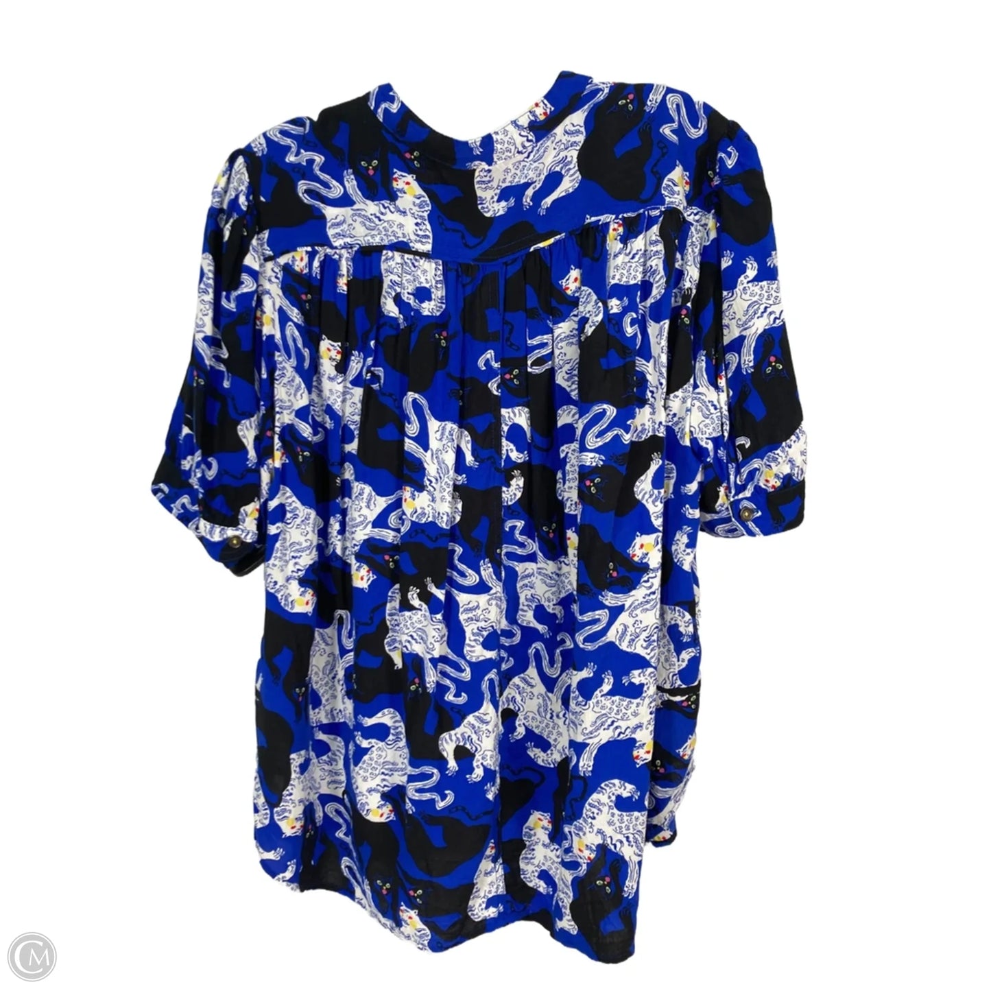 Top Short Sleeve By Anthropologie In Black & Blue, Size: L