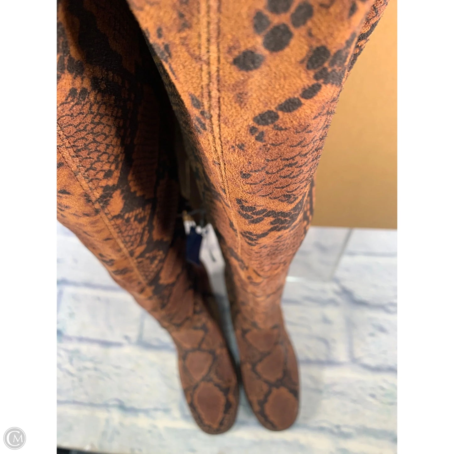 Boots Knee Heels By Kelsi Dagger In Black & Brown, Size: 8.5