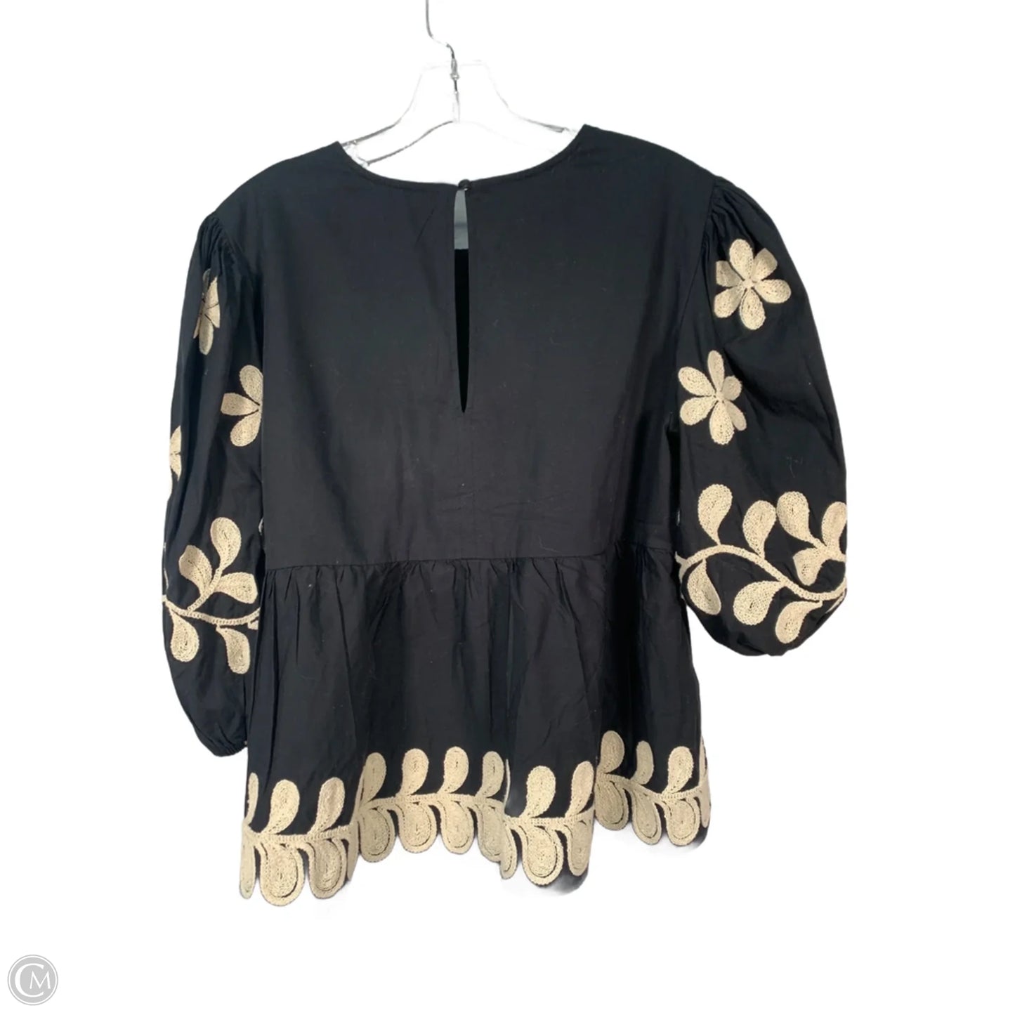 Top Short Sleeve By Anthropologie In Black & Cream, Size: L