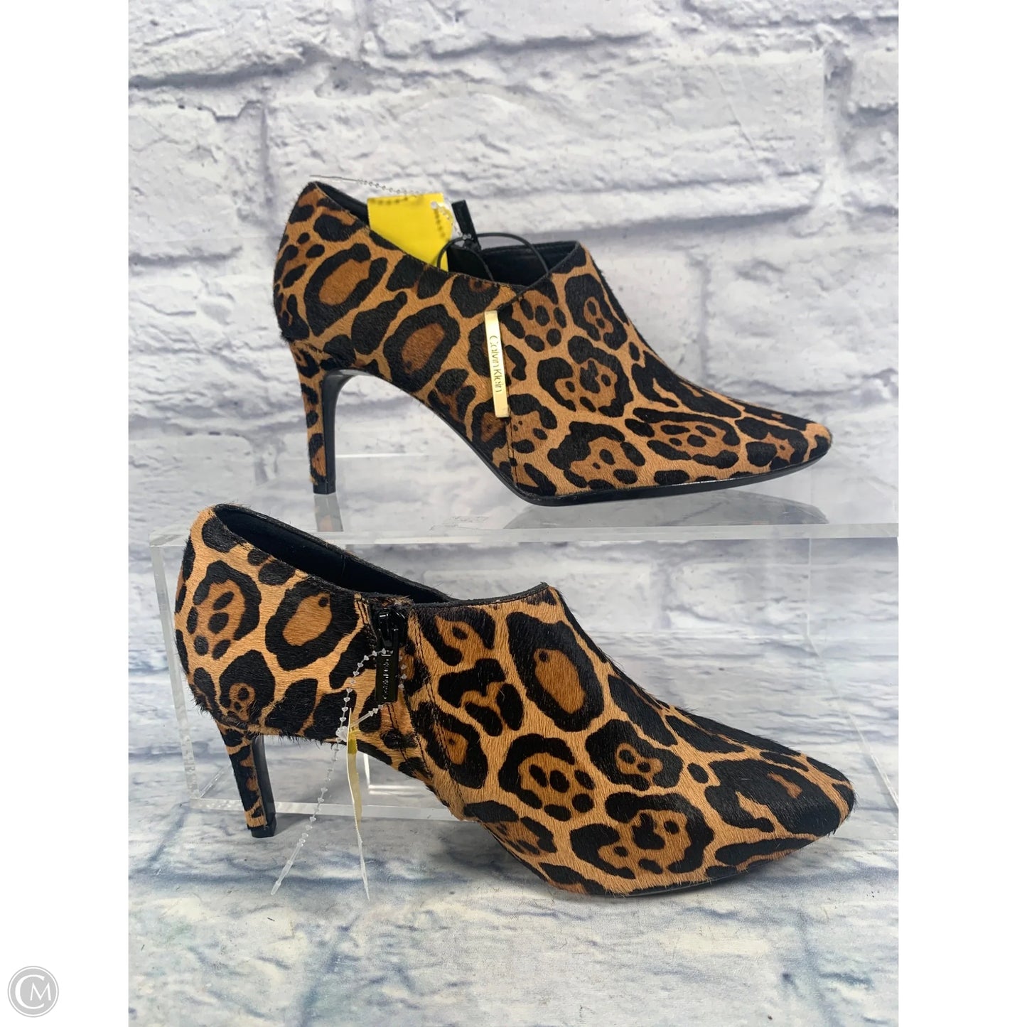 Boots Ankle Heels By Calvin Klein In Animal Print, Size: 8