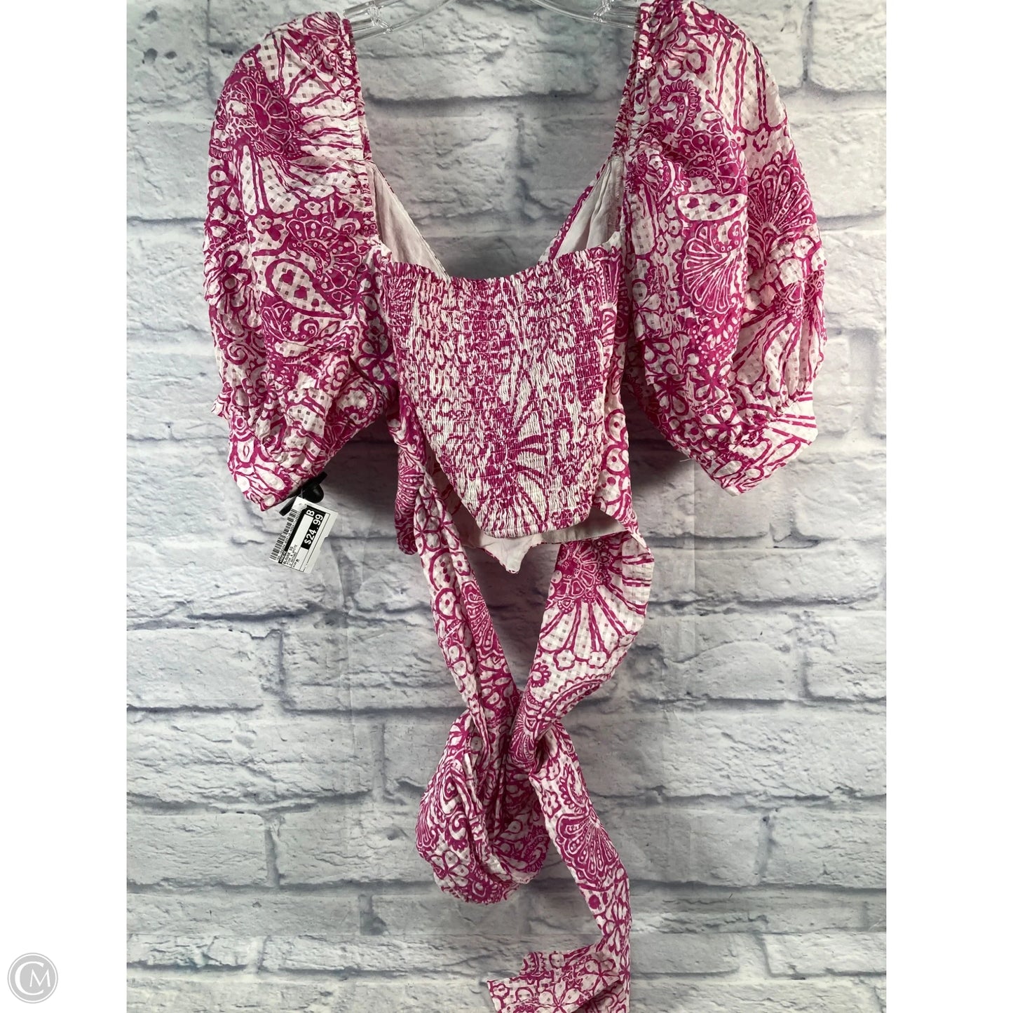Blouse Short Sleeve By Maeve In Pink & White, Size: M