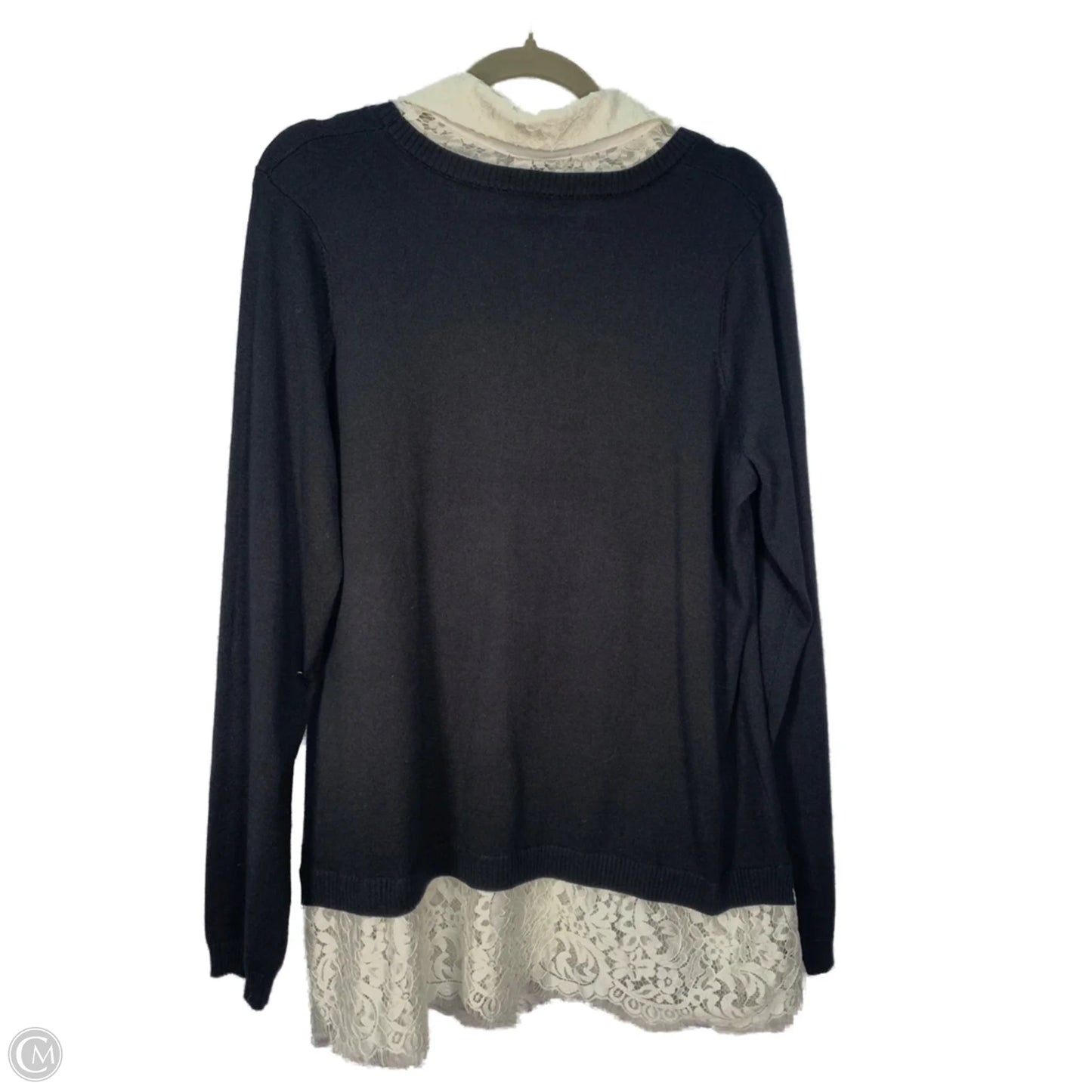 Sweater By Adrianna Papell In Black & Cream, Size: Xl