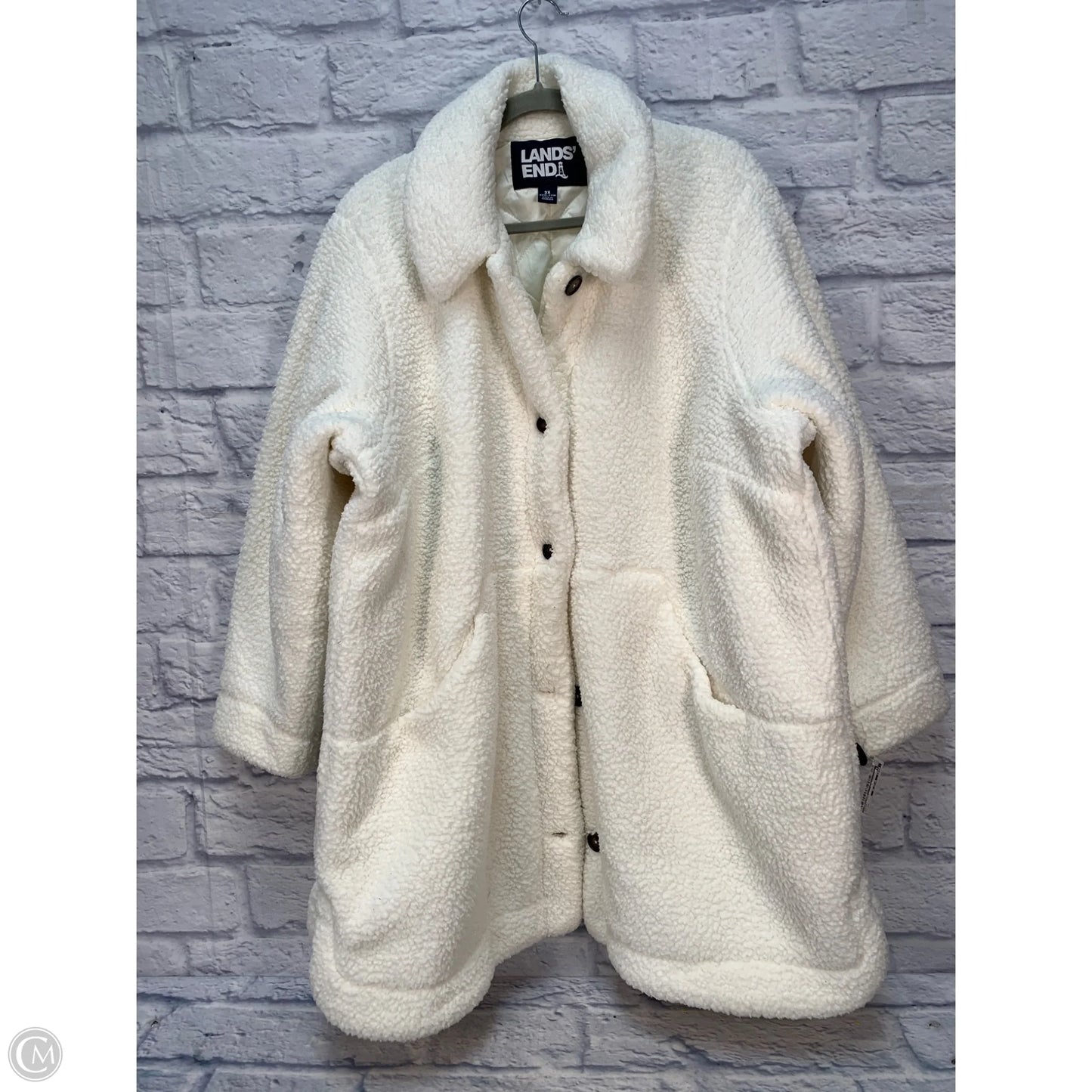Jacket Faux Fur & Sherpa By Lands End In Cream, Size: 2x