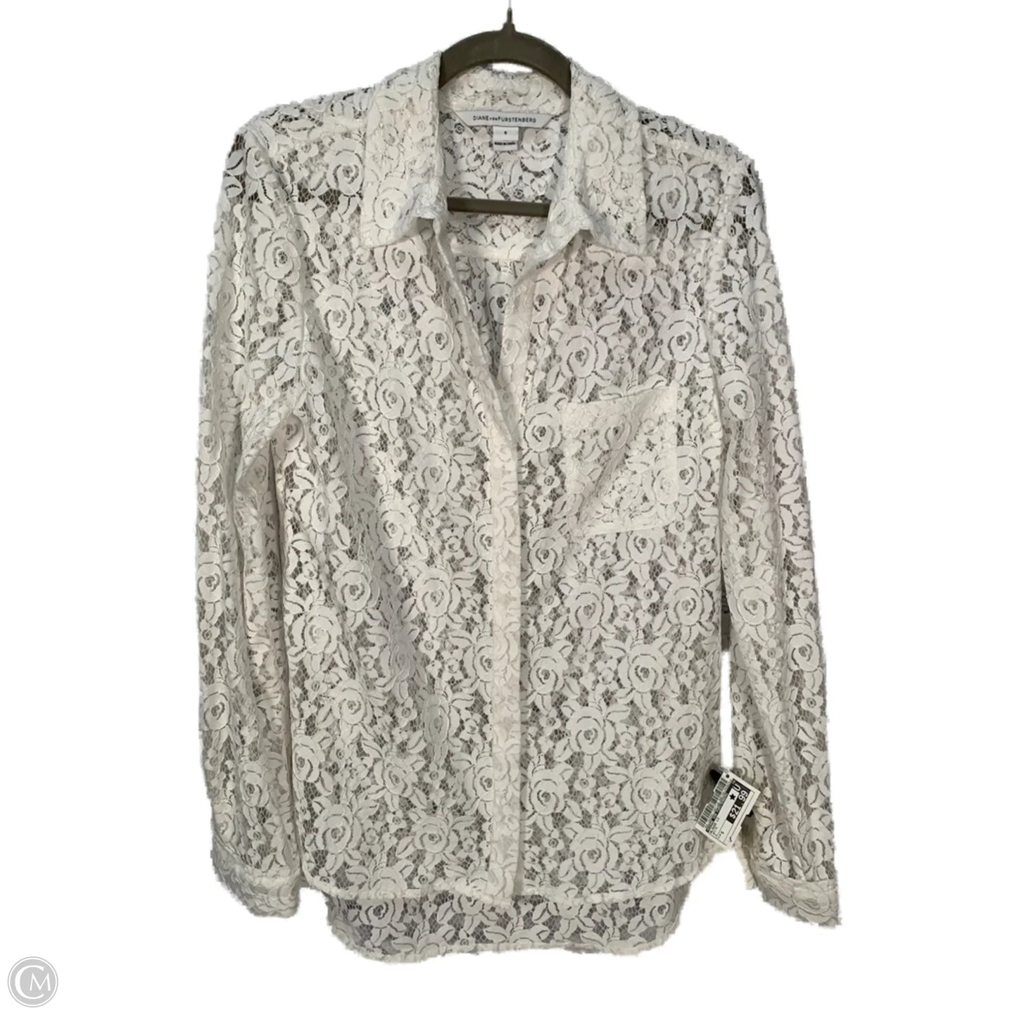 Blouse Long Sleeve By Diane Von Furstenberg In White, Size: S