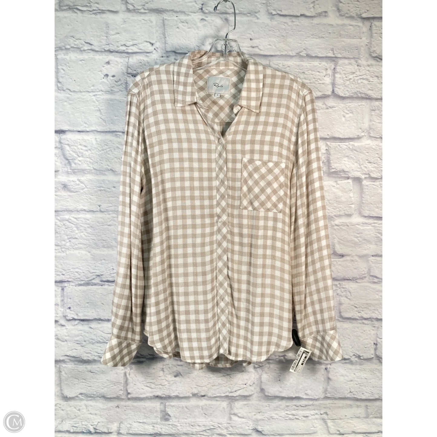 Blouse Long Sleeve By Rails In Tan & White, Size: S
