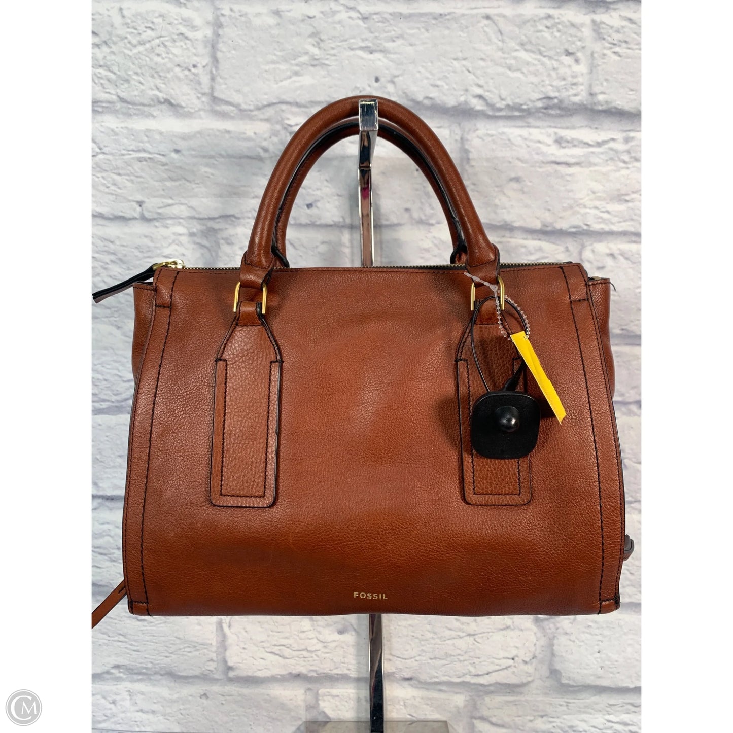 Handbag Leather By Fossil, Size: Medium