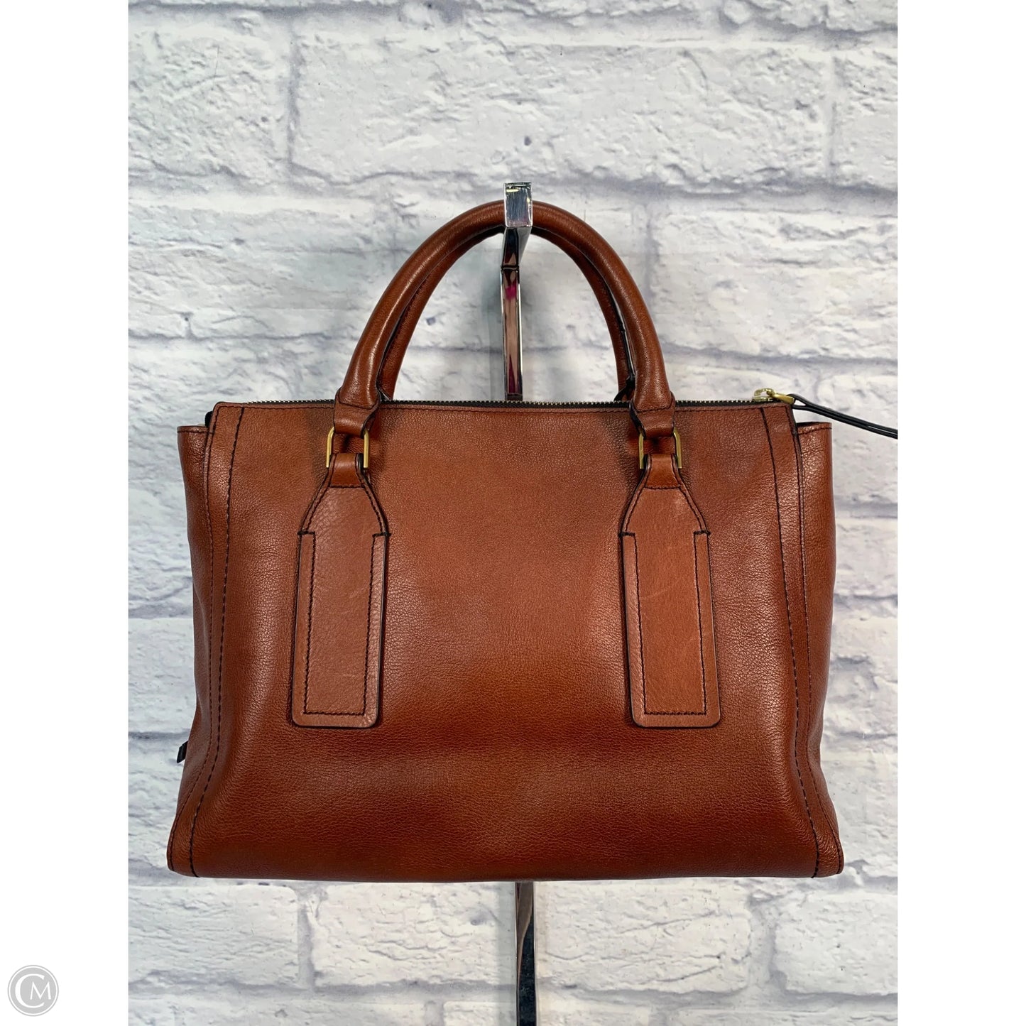 Handbag Leather By Fossil, Size: Medium