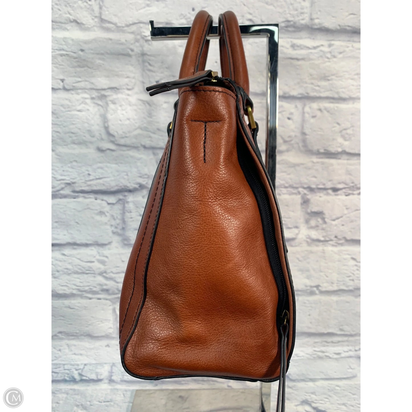 Handbag Leather By Fossil, Size: Medium