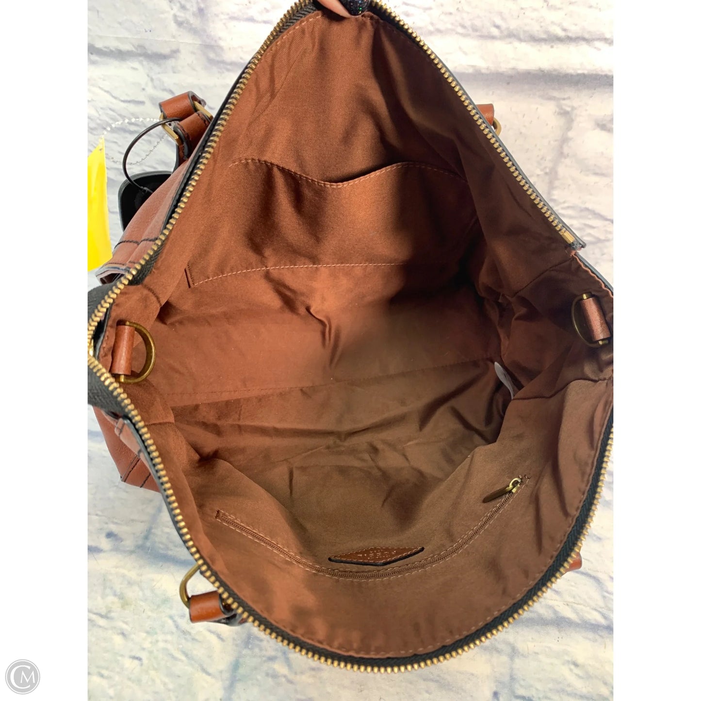 Handbag Leather By Fossil, Size: Medium