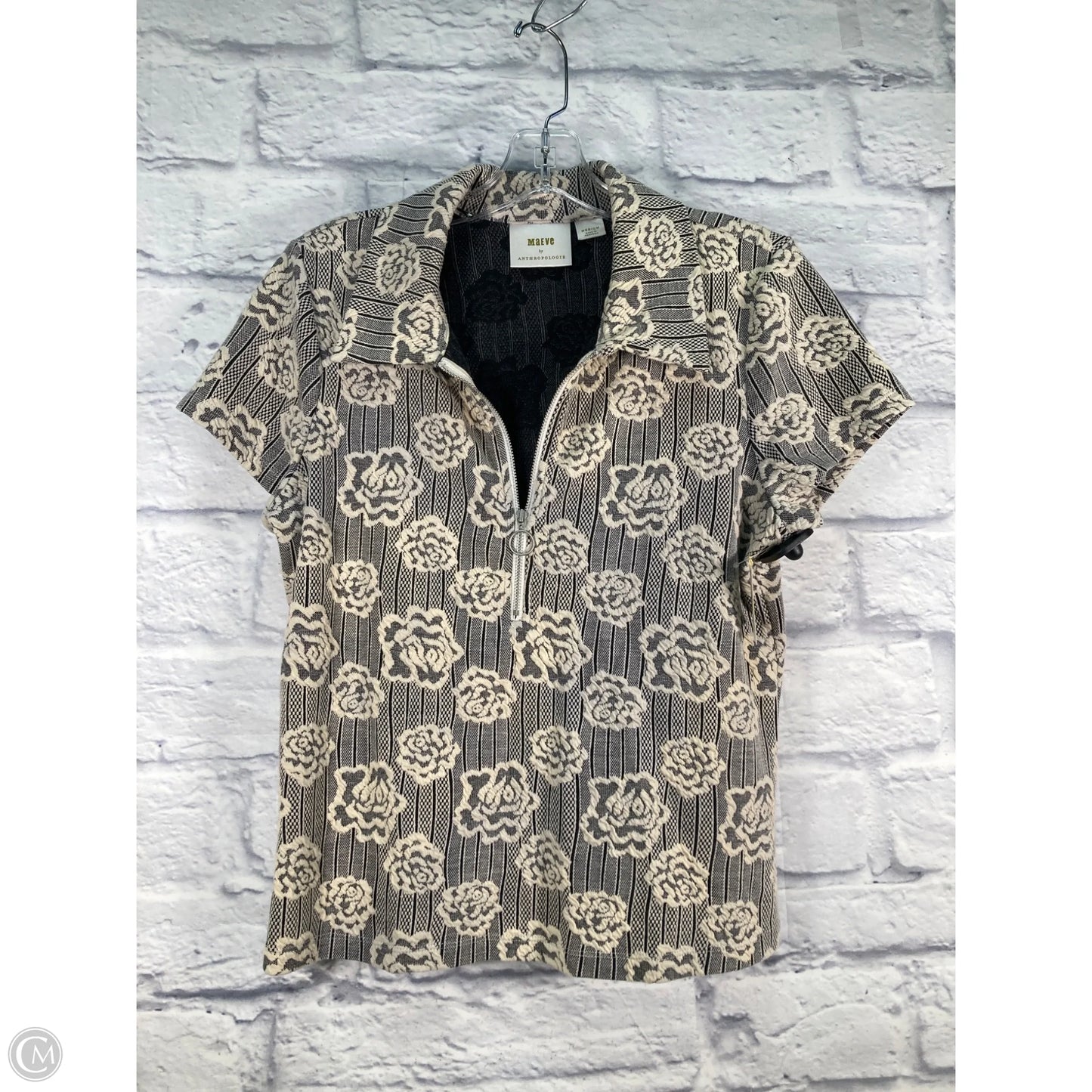 Top Short Sleeve By Maeve In Black & Cream, Size: M