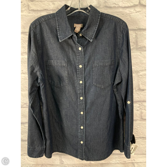 Blouse Long Sleeve By Chicos In Blue Denim, Size: L