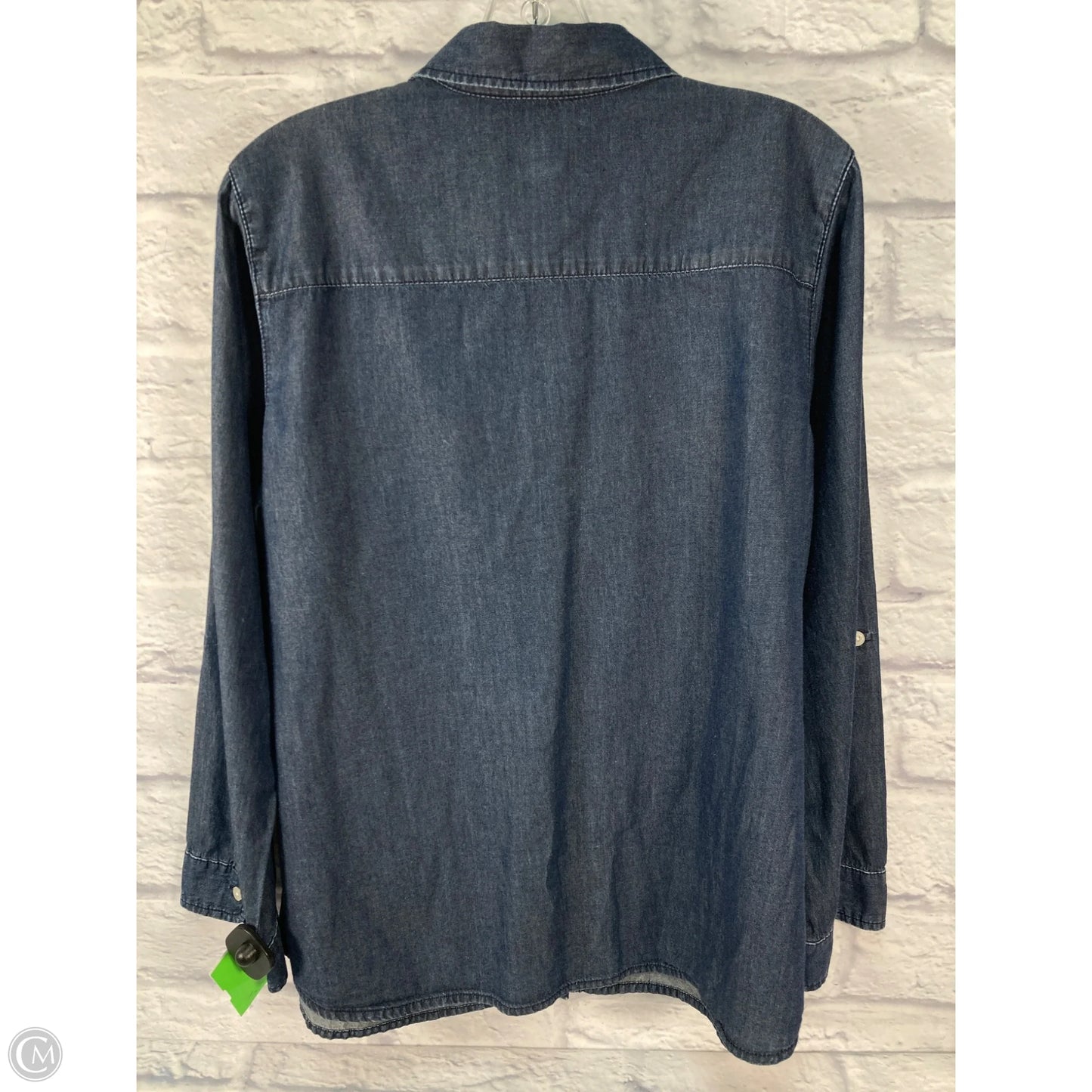 Blouse Long Sleeve By Chicos In Blue Denim, Size: L