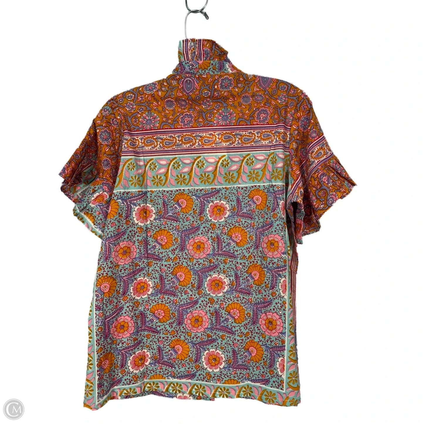Tunic Short Sleeve By Clothes Mentor In Green & White, Size: Xs