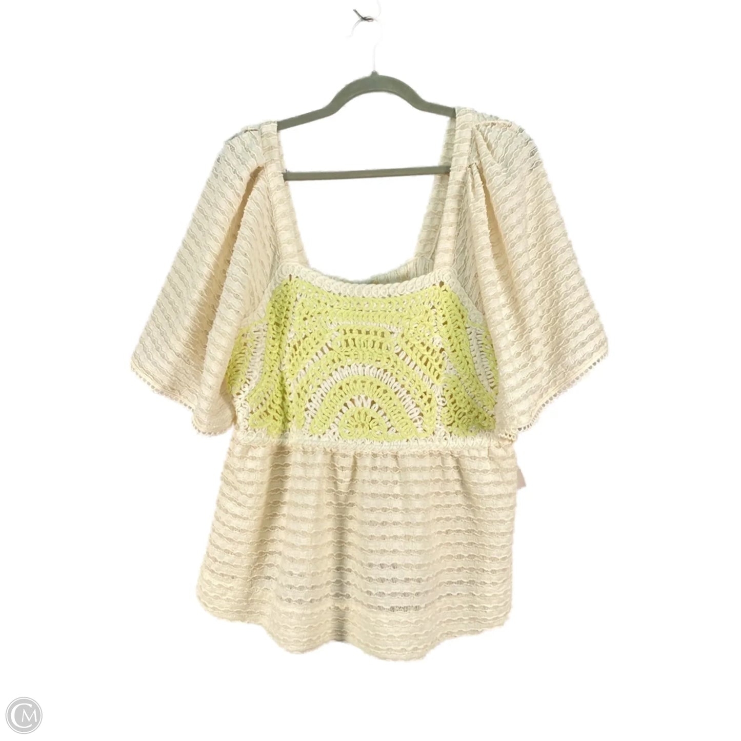 Blouse 3/4 Sleeve By Clothes Mentor In Cream & Green, Size: L