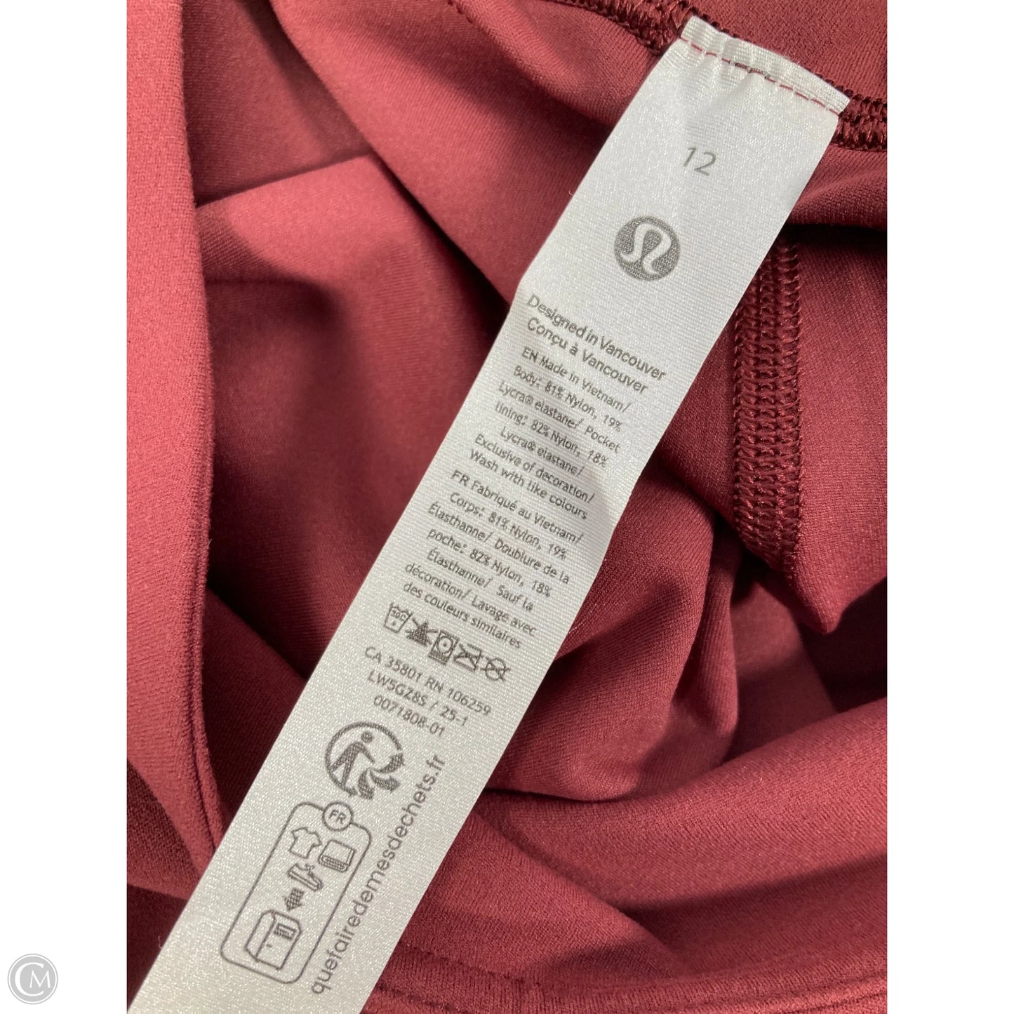 Athletic Pants By Lululemon In Maroon, Size: L