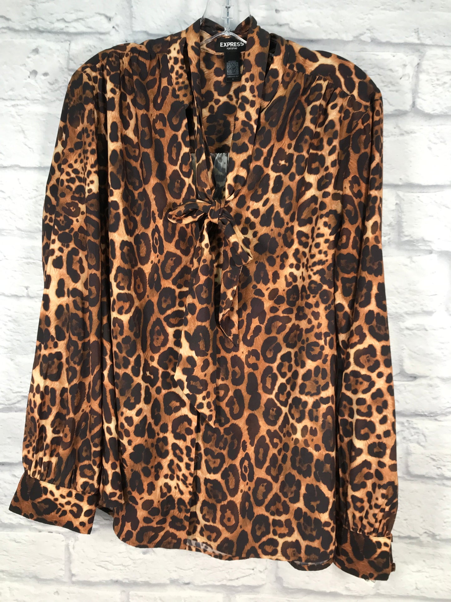 Blouse Long Sleeve By Express In Animal Print, Size: Xl