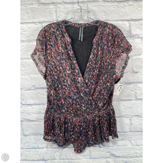 Blouse Short Sleeve By Anthropologie In Black & Pink, Size: M