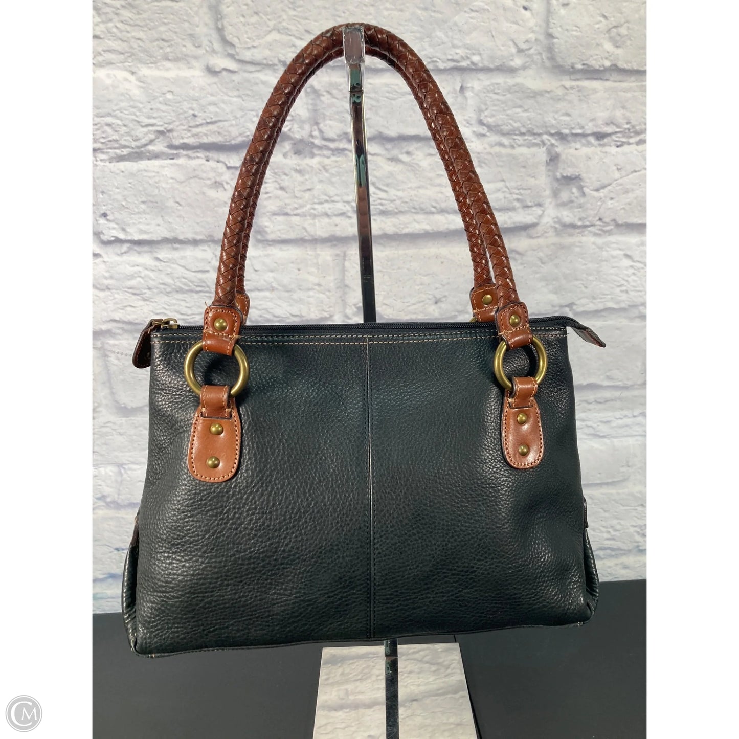 Handbag Leather By Fossil, Size: Medium